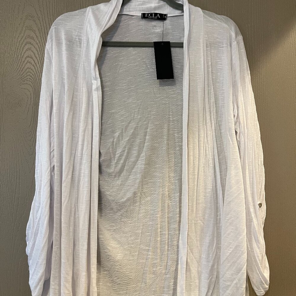 ECLA White Open Front Cardigan – Size M – NWT